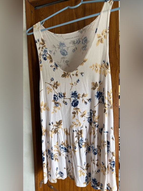 American Eagle Outfitters Tops - American Eagle Outfitters Cream And Blue Floral Peplum Tank Size Medium
